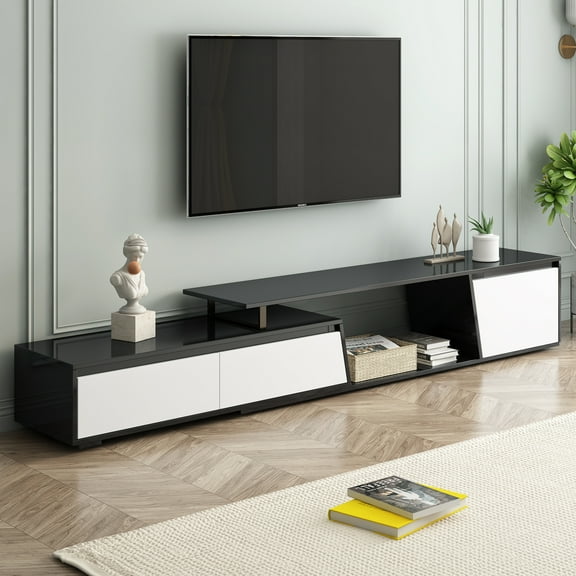 Modern, Minimalist Rectangle Extendable TV Stand, TV Cabinet with 2 Drawers & 1 Cabinet for Living Room (Up to 100'')