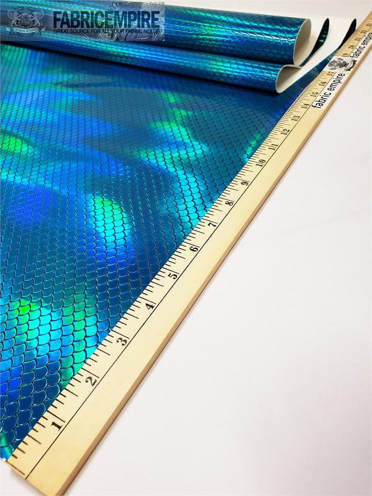 Holographic Mermaid Fish Scale Glossy Embossed Vinyl Fabric Turquoise / 54" Wide / Sold By The Yard