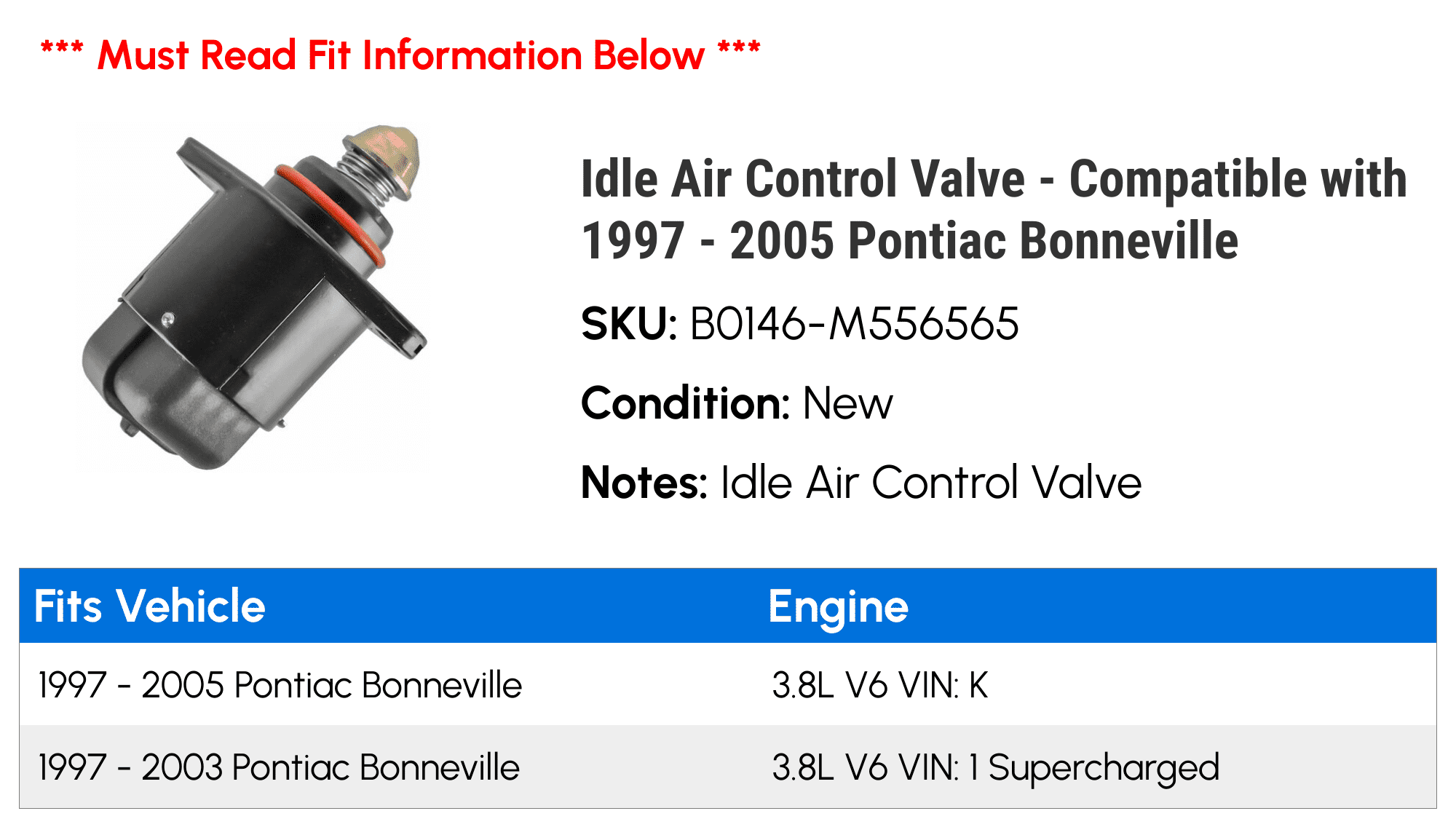 Idle Air Control Valve - Compatible with 1997 - 2005 Pontiac Bonneville 1998 1999 2000 2001 2002 2003 2004