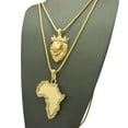 thumbnail image 3 of Hip Hop King Crown Lion and Africa Map Pendant & 24" - 30" Box Chain Bling Gold Plated 2 Necklace Set, 3 of 7