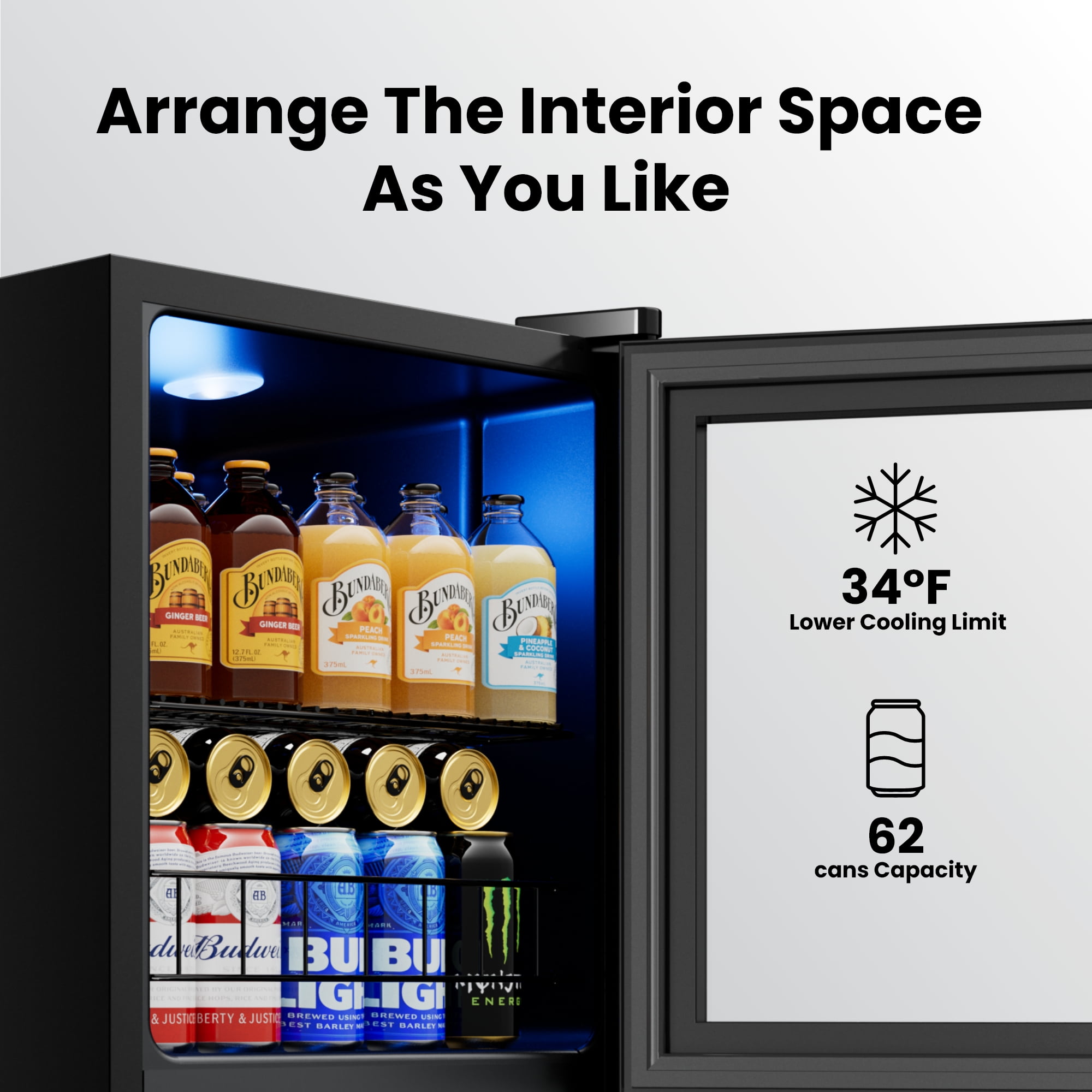 Yeego 65 Can Beverage Refrigerator, Freestanding Mini Beverage Cooler with Glass Door and Adjustable Removable Shelves for Drinks,1.62 Cu.ft.