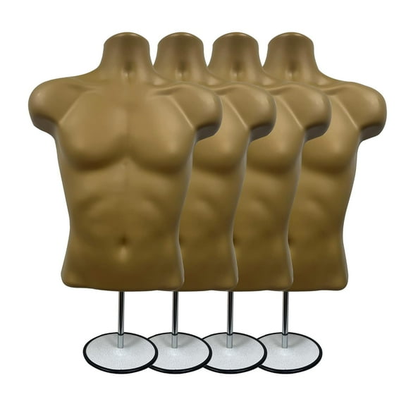 DisplayTown Bronze Male Mannequin Long Torso with Stand Dress Form Tshirt Display Countertop Hollow Back Body with Metal Pole & Hanging Hook S-M Clothing Sizes (Set of 4)