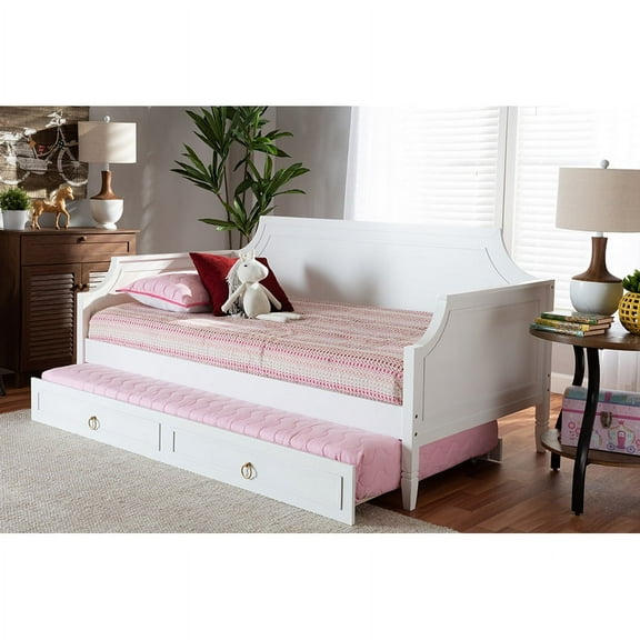 Baxton Studio Mariana Classic and Traditional White Finished Wood Twin Size Daybed with Trundle