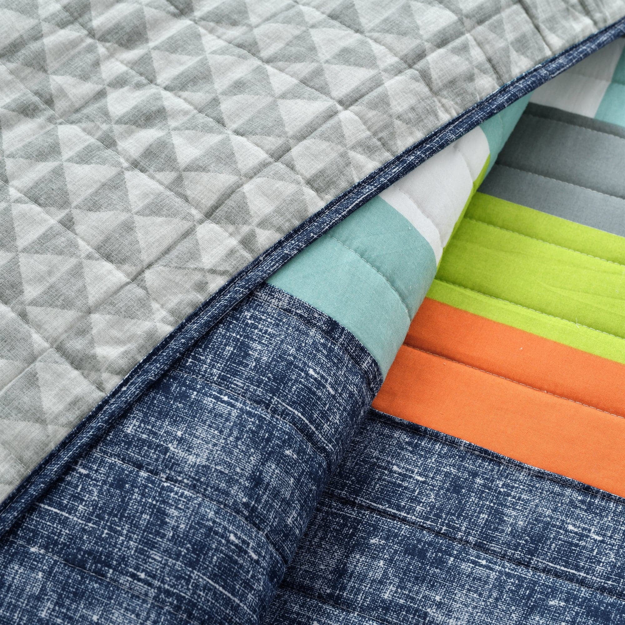 Lush Decor Shelly Orange and Blue Stripe Cotton Quilt Set