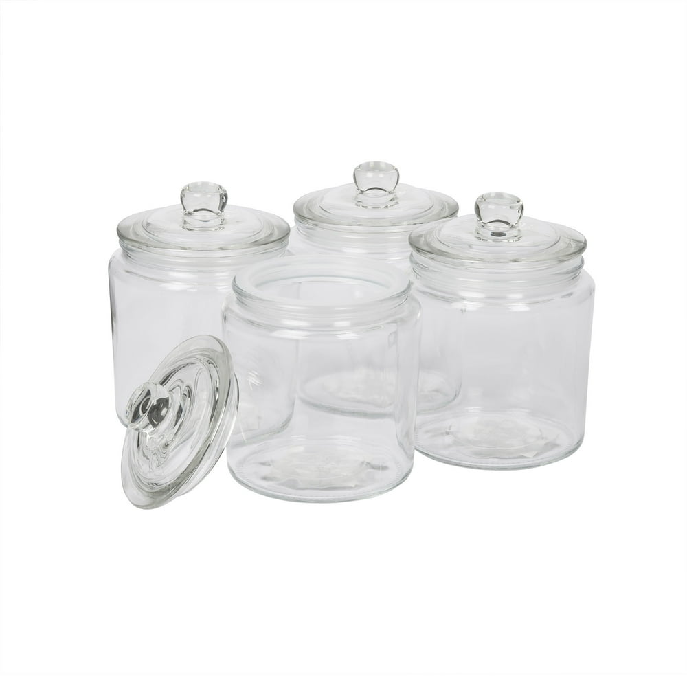 Mason Craft & More Apothecary Glass Storage Jars w/ Glass Lid Set of