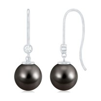 Rosec Jewels Tahitian Pearl Drop Earrings with Moissanite for Women (AAA Quality, 8 mm), 10K White Gold