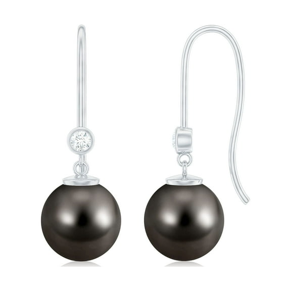 Rosec Jewels Tahitian Pearl Drop Earrings with Moissanite for Women (AAA Quality, 8 mm), 925 Sterling Silver