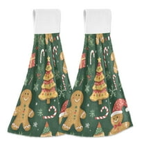 Yayeee Kitchen Hanging Hand Towels Set of 2 with Loop Bathroom Absorbent Tie Towel, Beige Christmas Gingerbread