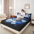 thumbnail image 4 of Feelyou Jungle White Tiger Queen Sheet Sets, Blue Rose Flower Flat Sheet, Couple Lover Men Women Queen Fitted Sheet, Microfiber Bedroom Decor, 4-Piece, 4 of 7