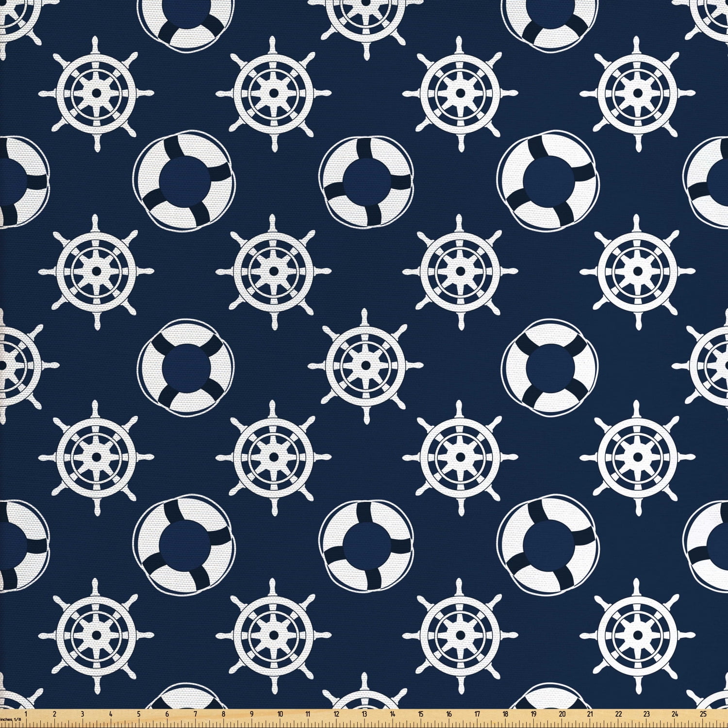 Nautical Blue Fabric by The Yard, Summer Marine Patter with Buoy and