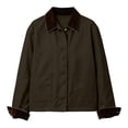thumbnail image 4 of DISKEBUISS Women's Cropped Barn Jacket Corduroy Collar Work Coat Button Front Outerwear with Pockets for Fall Winter, 4 of 8