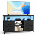 thumbnail image 3 of Tunmod 43 Inch TV Stand for 50/55 Inch TV, Entertainment Center with LED Lights & Power Outlets, Media Console Table with 4 Fabric Drawers & Open Shelves for Living Room Bedroom, 3 of 8