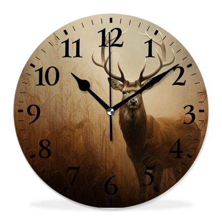 12 Inch Wall Clock Battery Operated Silent Clock Decorative for Office, Kitchen, Outdoor, Living Room,Whitetail Deer Fawn in Wilderness Countryside Beautiful Art