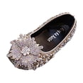 thumbnail image 2 of YHAJDS Girls Glitter Ballet Shoes Pearl Flower Rhinestone Elastic Band Soft Sole Princess Dance Flats for Kid, 2 of 5