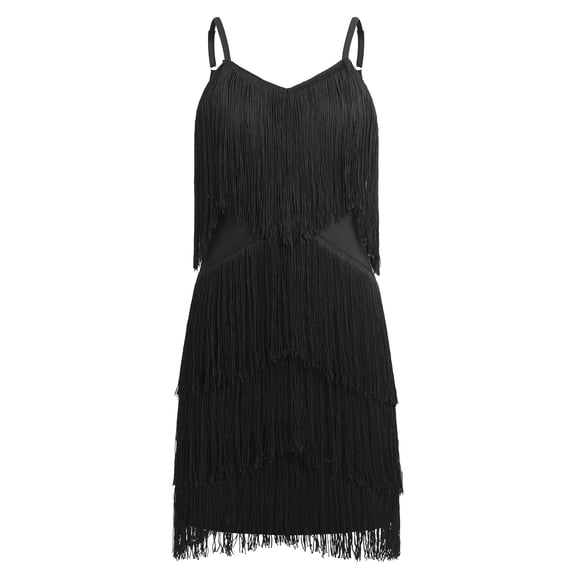 IBTOM CASTLE Fringe Tassel 1920s Flapper Dress for Girls Latin Dance Dress Gatsby Party Ballroom Competition Performance Solo Salsa Outfit 10-11 Years Black