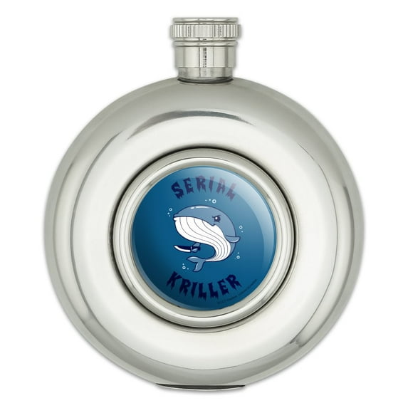 Serial Kriller Whale Killer Funny Humor Round Stainless Steel 5oz Hip Drink Flask