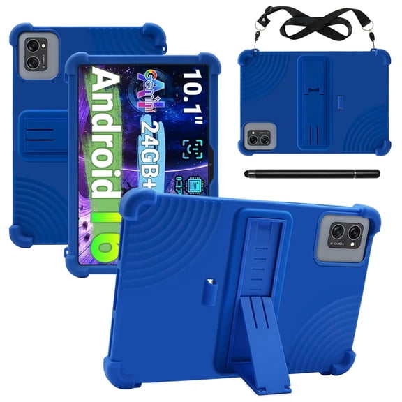 【RUIXH】for TABWEE T20 / BAIWOYER E10 / MSLSTM E10 10.1 inch tablets case made of silicone drop-proof honeycomb cooling built-in stand pen slot design includes shoulder strap and stylus (Blue)