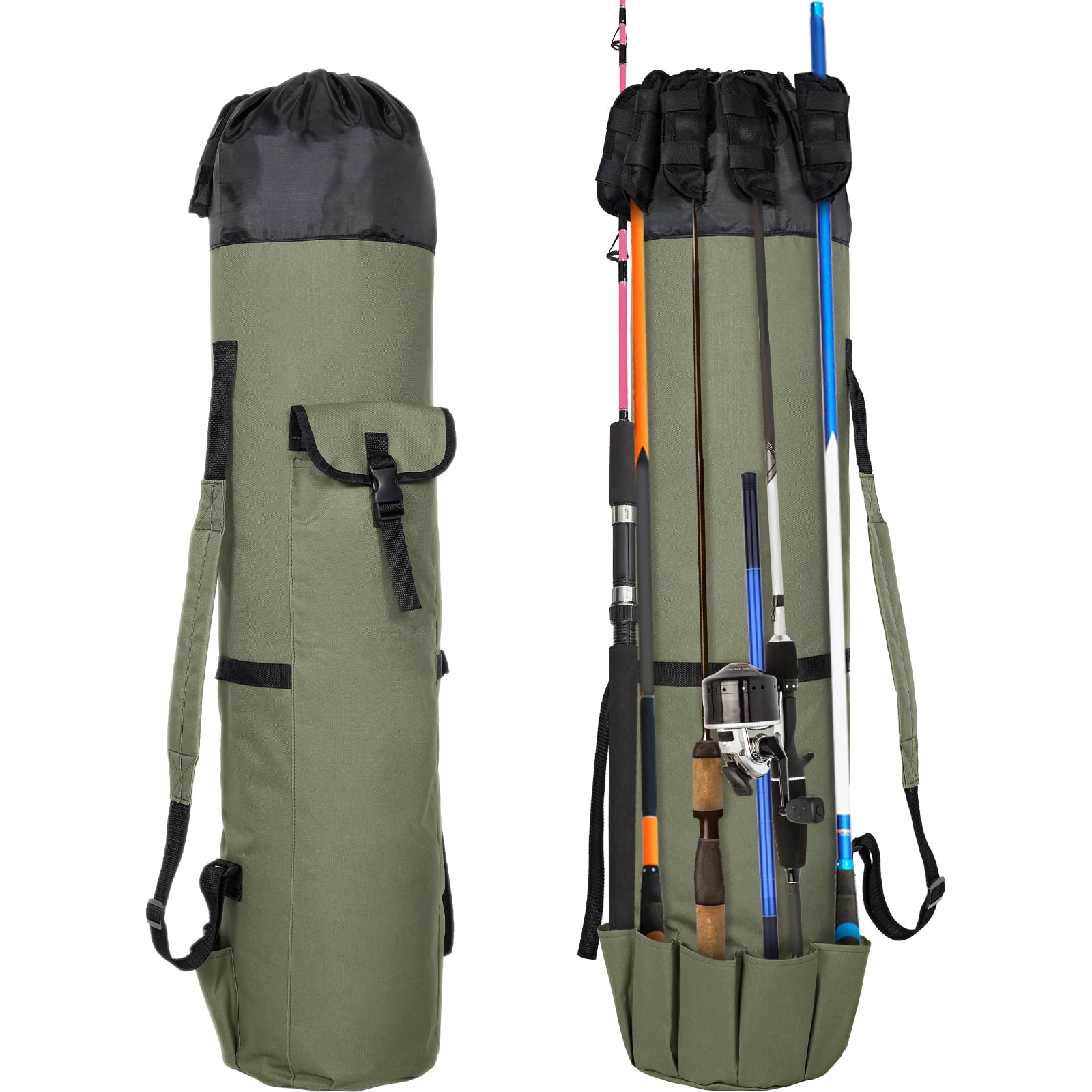 Austok Large Capacity Fishing Rod Carrier for Men Fishing Travel,  Waterproof Oxford Fishing Tackle Bag with Strap, Portable Fishing Rod  Case-Holds 5 Poles and Tackle 