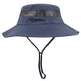 thumbnail image 2 of Sun Hat Women Neck Flap Summer Wide Brim Ponytail Sun Bucket Hats Summer Beach Hat Top Navy One Size, 2 of 5
