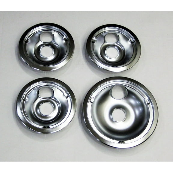 Range Burner Drip Pan Bowl Bib Set for GE 3 of WB31K5024 1 of WB31K5025 Chrome