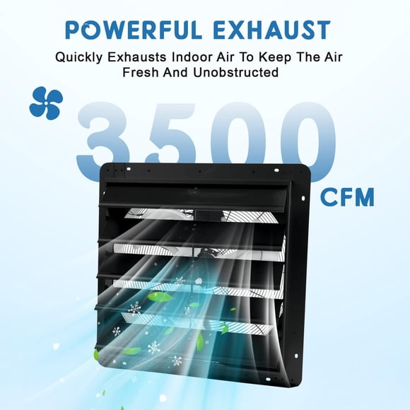 Wall Mounted Exhaust Fan 3500 CFM, High Airflow Aluminum Ventilation Fan with Automatic Shutter, Quiet Operation & Easy Installation for Garage, Greenhouse, Attic & Shed