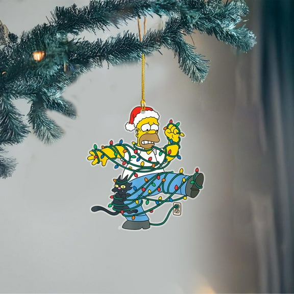 Homer Simpson Christmas Ornament, Funny Simpsons Xmas Ornament, Tangled Lights Acrylic Ornament, Cartoon Tree Decor Gift