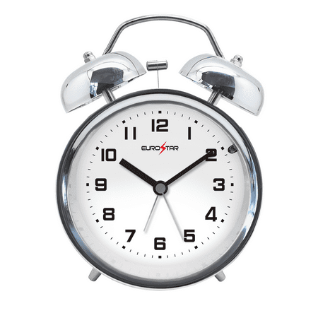 EUROSTAR C522L Twin Bell Alarm Clock with Nightlight, Silver