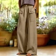 thumbnail image 4 of LEAVINGSUO Cargo Pants Women Casual Linen Wide Leg Pants with Pockets For Summer Long Pants Khaki S, 4 of 9