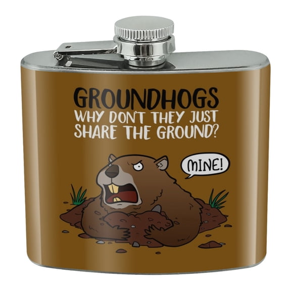 Groundhog Won't Share Funny Stainless Steel 5oz Hip Drink Kidney Flask