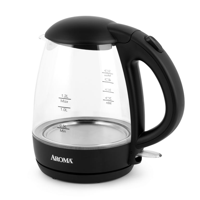AROMA® 1.2L / 5-Cup Electric Glass Kettle, Black 