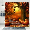 thumbnail image 2 of Autumn Shower Curtain for Bathroom, Brown Fall Tree Thanksgiving Harvest Pumpkin Bathroom Curtain for Halloween Decor, Orange Maple Leaves Tree Nature Autumn Fabric Curtain Sets with Hooks, 72X72in, 2 of 5