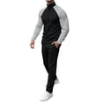 thumbnail image 3 of Babcutegg Mens 2 Piece Waffle Knit Tracksuit Set Color Block Stand Collar Zip Up Jacket and Jogger Pants Outfit Black Size S, 3 of 7