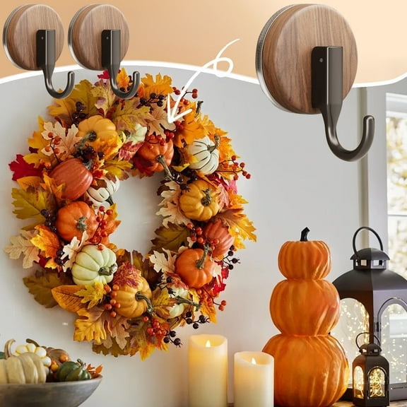 2PCS Wreath and Rattan Hangers for Front Door,Wooden Suction Cup Reef Hook for Glass Window,Over Door,Christmas,Thanksgiving,Halloween,July 4th,Easter,Valentine,Spring,Summer,Fall