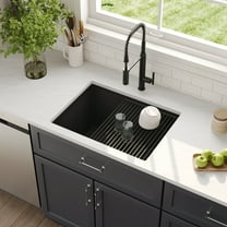 25 in. Single Bowl Quartz Composite Undermount Workstation Kitchen Sink in Black with Accessories