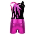 thumbnail image 4 of iEFiEL Kids Girls Metallic Asymmetric Shoulder Dance Outfit Sleeveless Leotard Unitard with Shorts Set for Dance Gymnastics Skating Rose 14, 4 of 7