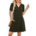 thumbnail image 4 of V-Neck Summer Casual Sundress for Women- Puff Short Sleeve Swing Beach Dress with Pockets, 4 of 6