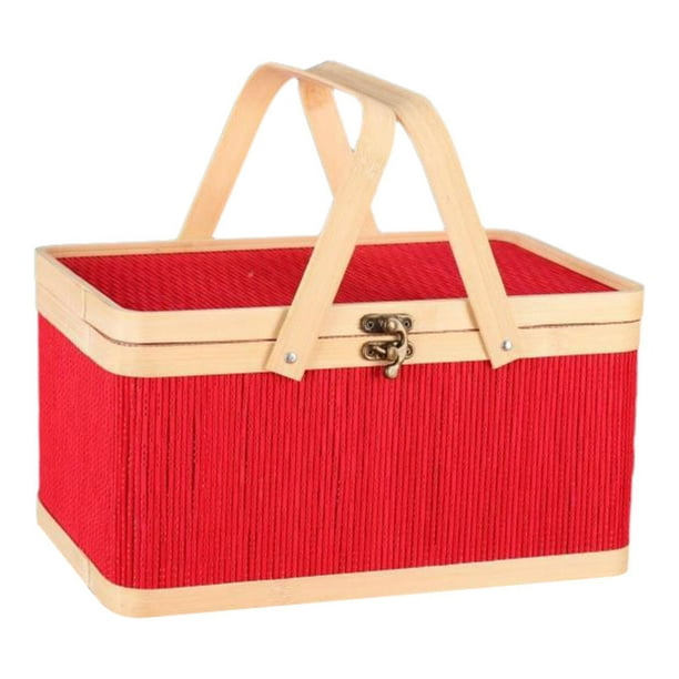 Cesta tejida a mano, cesta organizadora de flores, cesta de regalo con asa Rojo