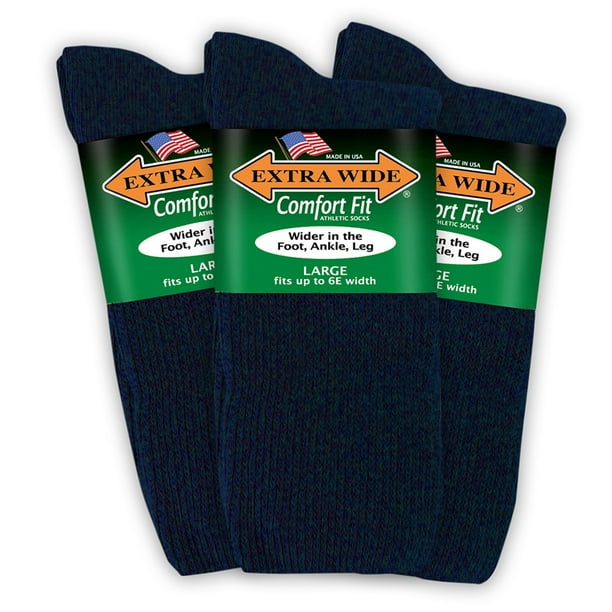 Extra Wide Comfort Fit Athletic Crew (MidCalf) Socks (3 Pairs) for Men