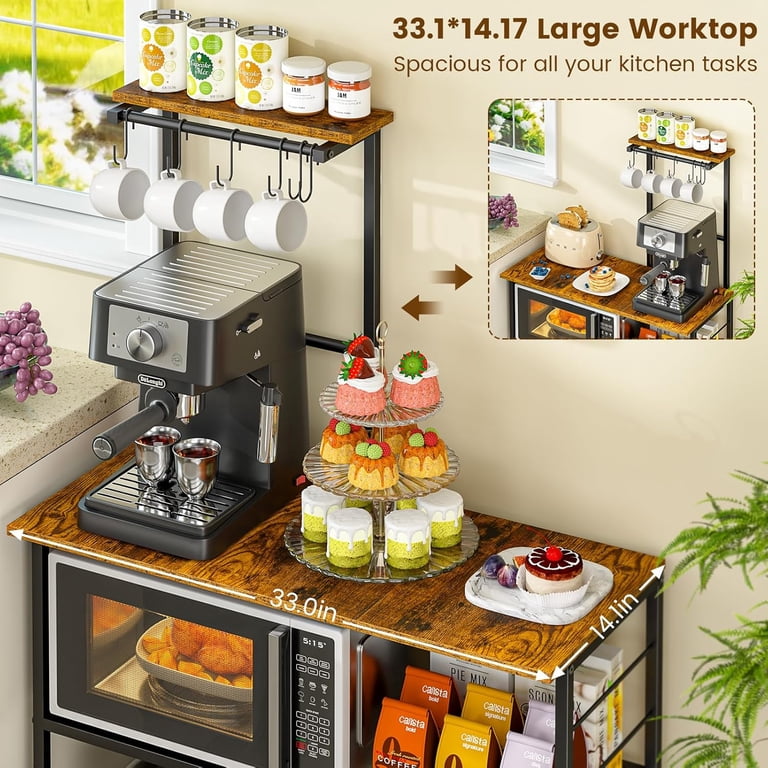 Bakers Rack with Storage, Kitchen Microwave Stand with Adjustable shelf ...