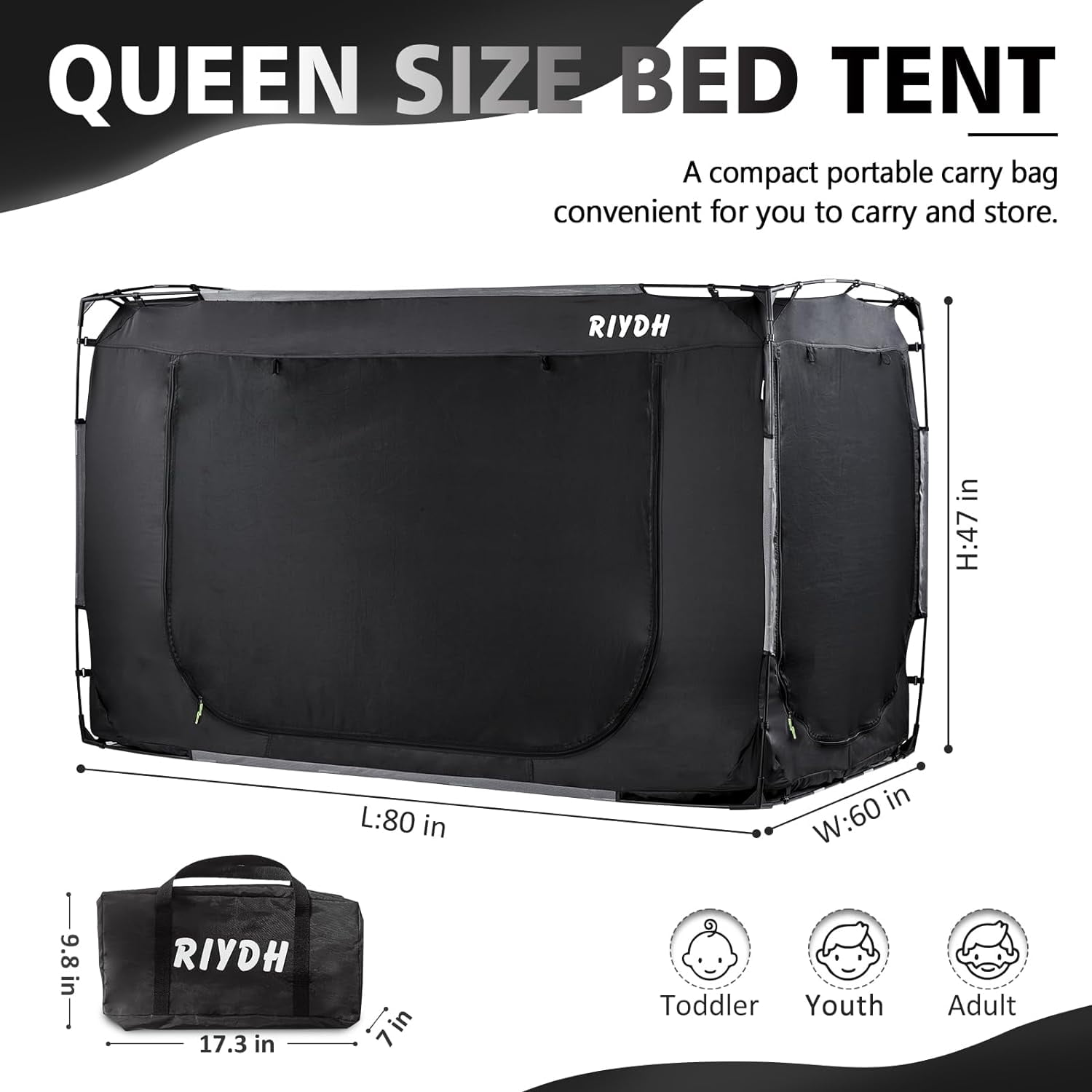 Bed Tent Bed Canopy Queen Size Tents for Adult - Portable Dream Tent Indoor Sleeping Tents 93% Blackout with 3 Doors Breathable Big Space Tents