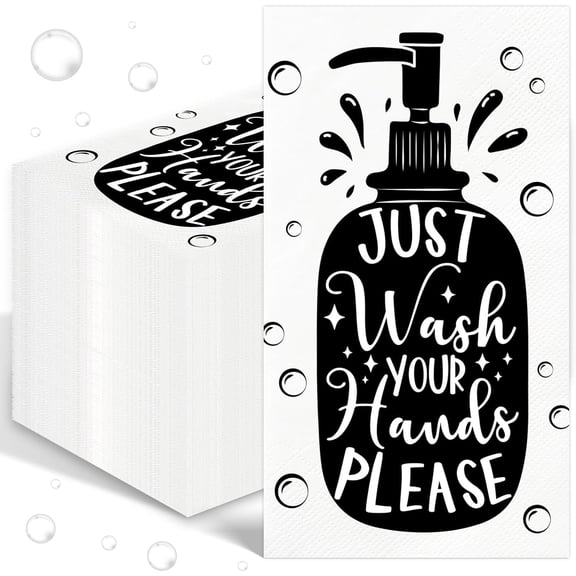 100 Pcs Disposable Hand Towels for Bathroom Paper Towels for Guests 3 Ply Wash Your Hands Bathroom Etiquette Guest Napkins for Powder Room Wedding Birthday Holiday Anniversary, Black White