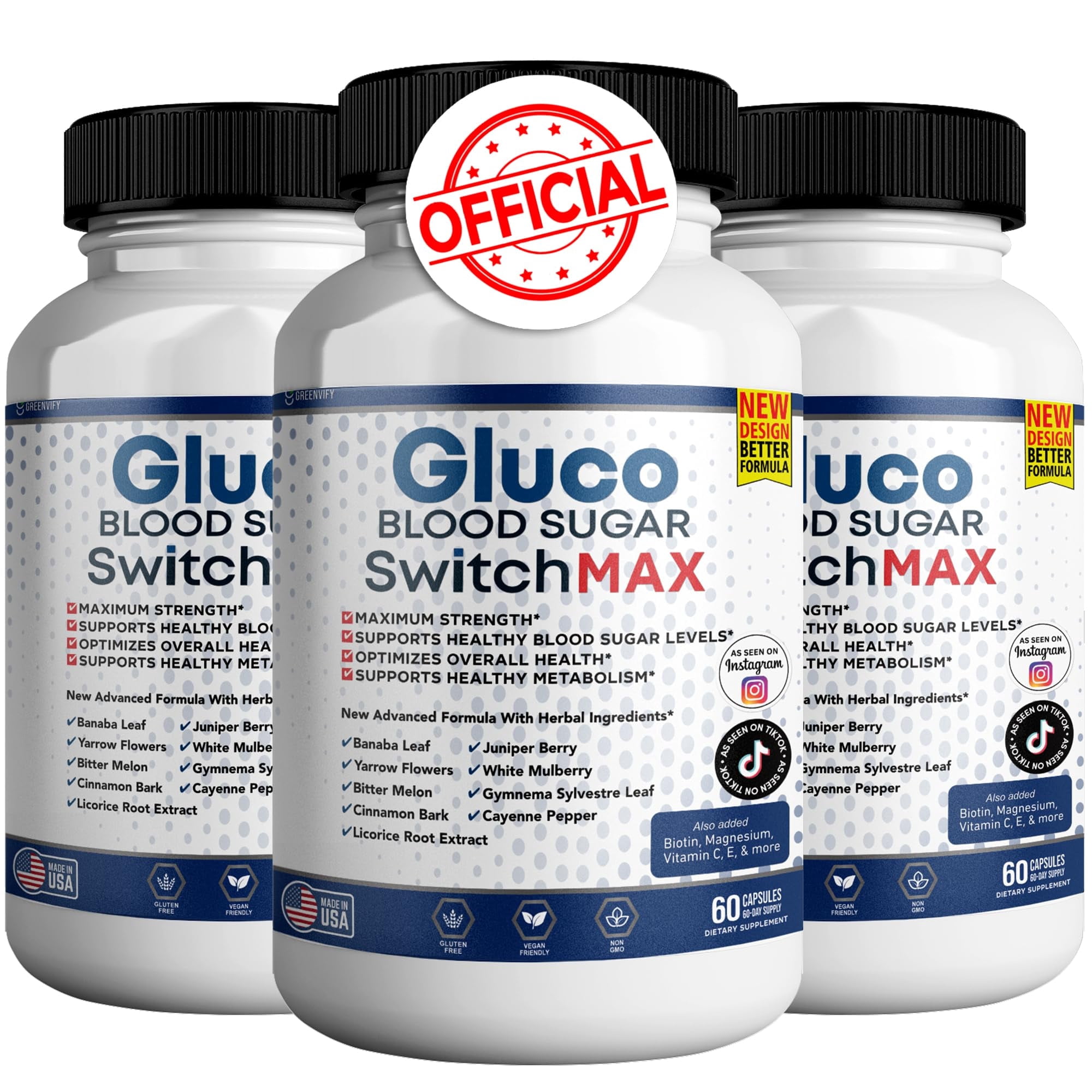 Gluco Blood Sugar Switch Max Strength Supplement for Healthy Glucose Balance | Blood Sugar & Metabolism Support (180 count)
