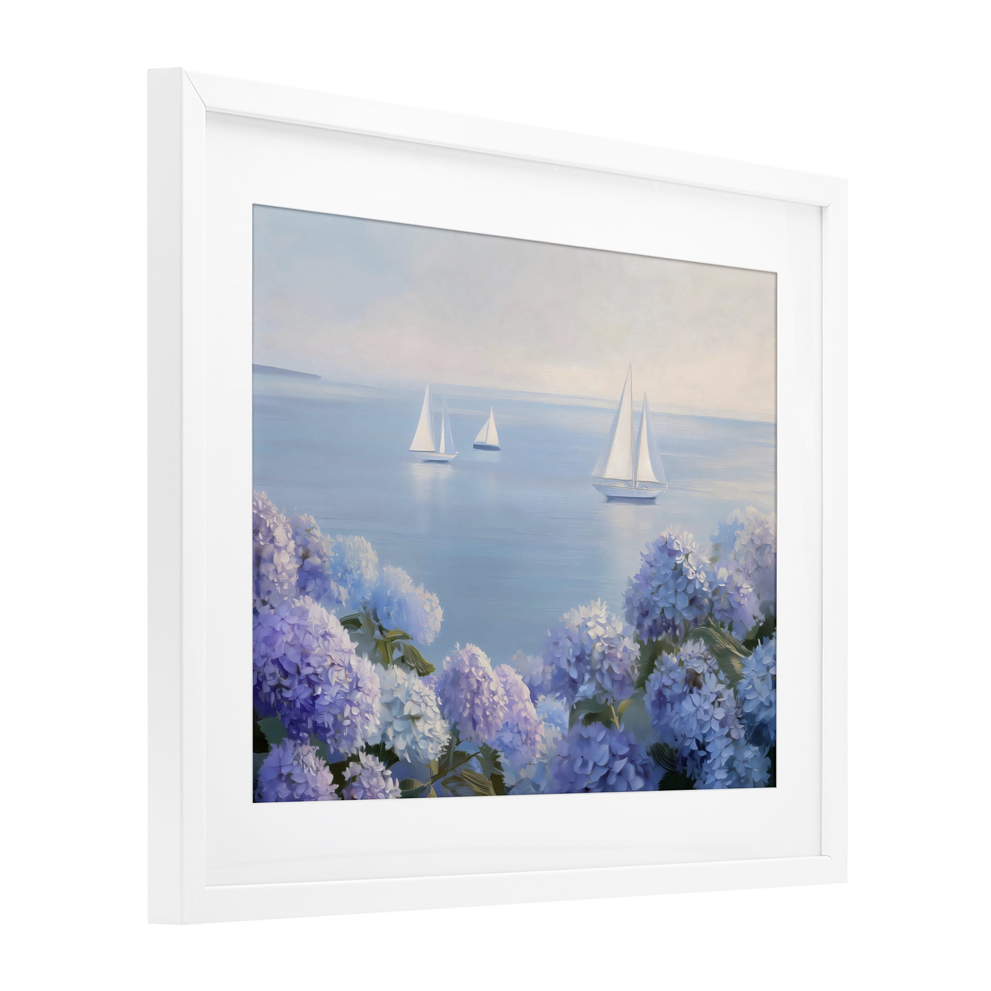 Stupell Industries Sailboats & Hydrangeas at Sea White Framed Print Under Glass, design by LSR Design Studio