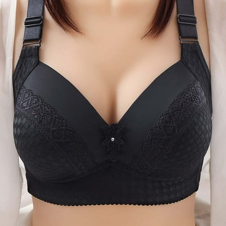 

Summer Savings Clearance! PEZHADA Bra for Women Woman s Embroidered Glossy Comfortable Breathable Bra Underwear No Rims Black