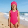 thumbnail image 2 of Otqutp Kids Girls 2 Piece Swimsuit Crew Neck Sleeveless Classic One Piece Swimwear and Solid Caps Summer Beach Training Bathing Suit, 2 of 4