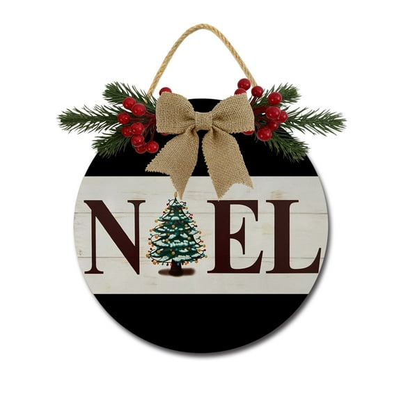Noel Christmas Tree Sign Front for Door Decoration, 11" Round Wood Wreaths Wall Hanging Outdoor, Farmhouse, Porch, for Spring Summer Fall All Seasons Holiday Christmas