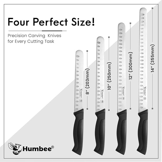 Humbee Chef Carving Knife 12-Inch with Granton Edge for Turkey Ham Meat Slicing and cutting NSF Certified DT-21 Series, Black