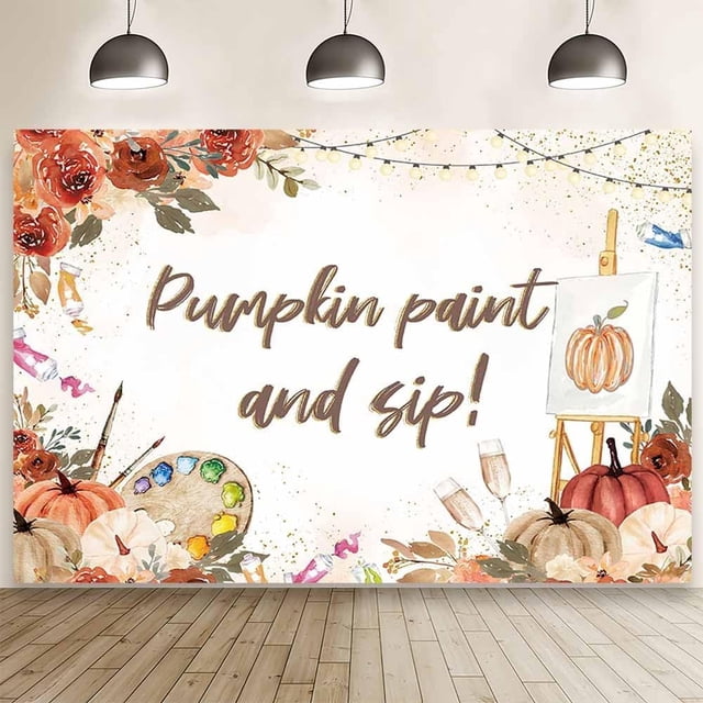 Fondo de 7 x 5 pies con diseño de calabaza para pintar y beber, arte otoñal, pintura para fiesta, fotografía, fondo, otoño, flores, champán, niñas, vino, decoración para fiesta nocturna, pancarta de
