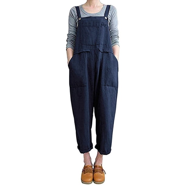 Overoles sueltos para mujer Mono Pantalones casuales $ XL Algodón y lino Mono Pantalones bombachos de pernera ancha $ Monos largos casuales de algodón y lino para mujer Fokelyi HMHZ1847-1