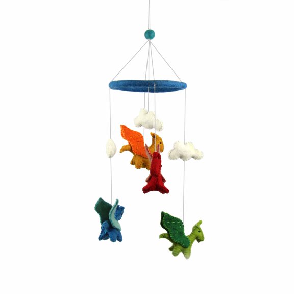 Global Groove Felt Dragon Baby Crib Mobile, with Felt Dragons and Clouds, 20-inch
